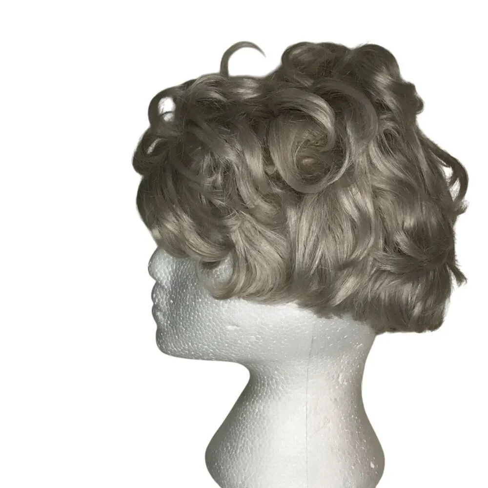 Wig Short Curly Silver Grey Gray Costume Dress Up Theatre Granny Grandma